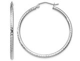 Medium Diamond Cut Hoop Earrings in 14K White Gold 1 1/4 Inch (2.00 mm)